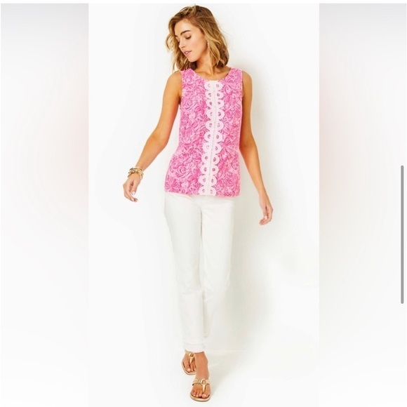 Lilly Pulitzer FOLA SLEEVELESS TOP PINK BLOSSOM FOXY LLAMA - Picture 3 of 15